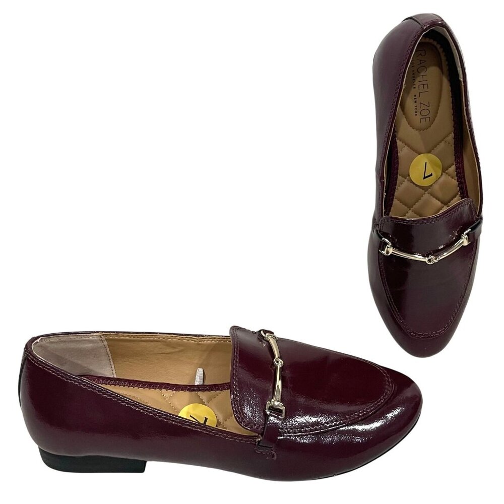 Rachel Zoe Patent Leather Loafers size 7 Shoes Burgundy Slip-On Metal Horsebit